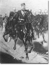Александр III со свитою верхами. Ксилография Шюблера 1890-е гг.